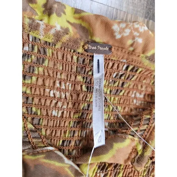 Free People Caught A Feeling Button Down Smocked Blouse Women's Size M New Retro - Picture 6 of 11